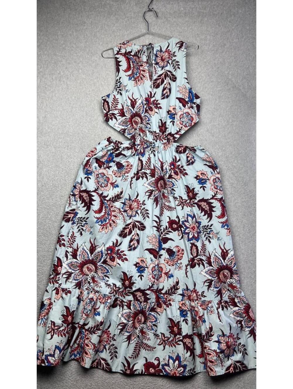 RHODE x Target Leafy Floral Cutout Maxi Dress Light Blue Cotton Boho Pockets L - Picture 2 of 9